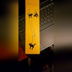 Fashion Black Cat Necklace/Earring set